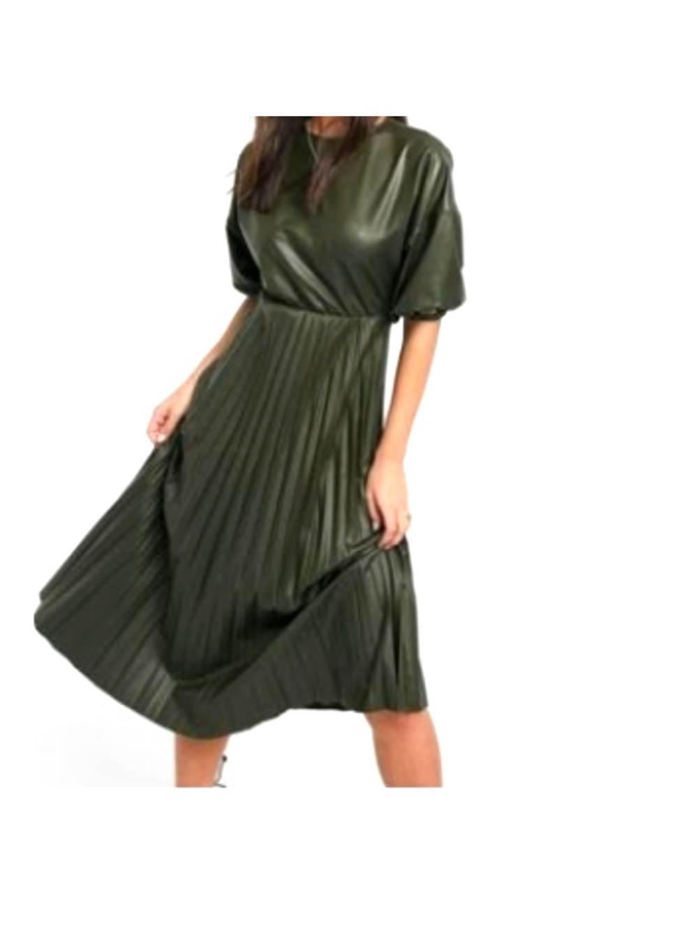 ASOS Olive Green Pleated Midi Dress
